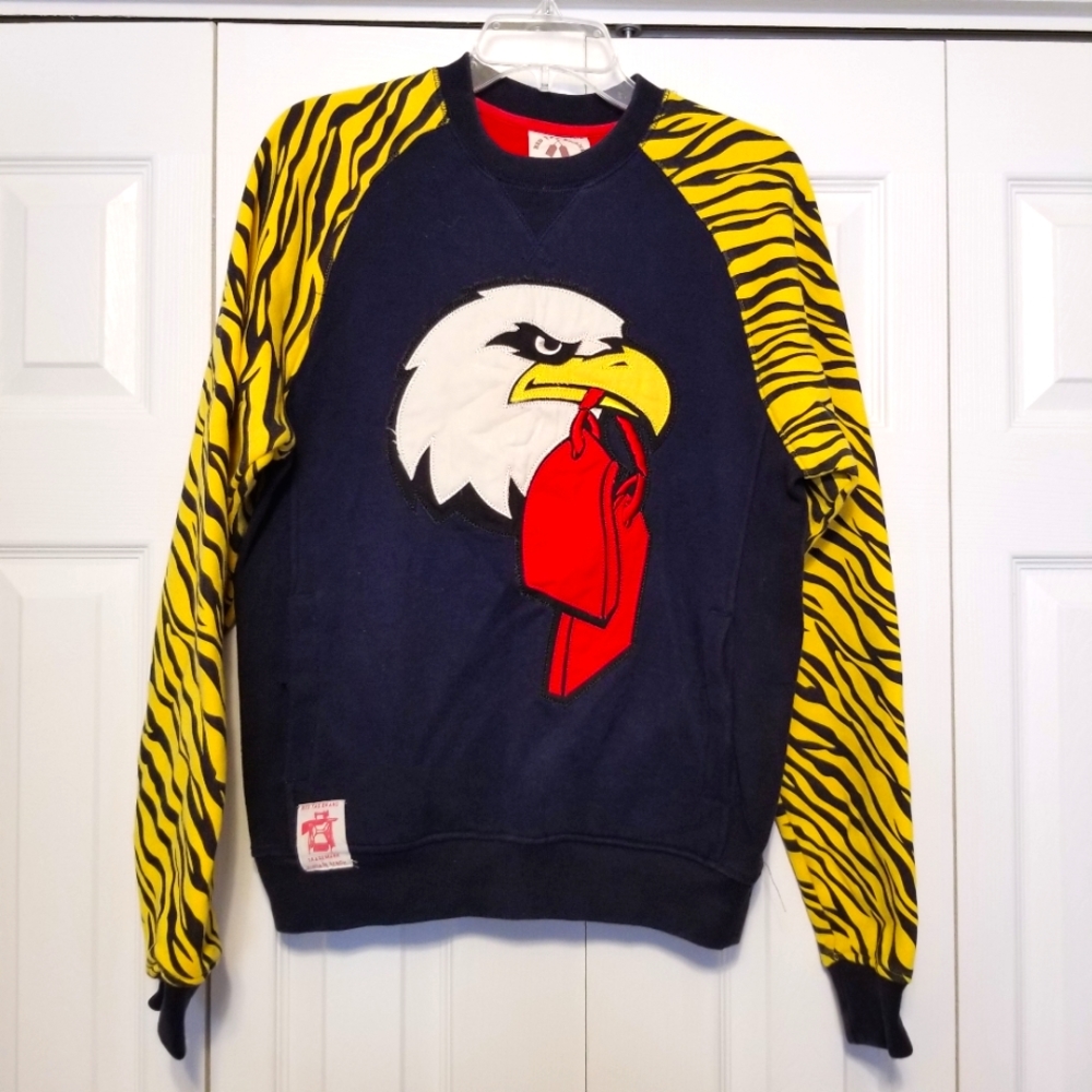 Red Tag Brand Eagle Head Dog Tags Zebra Stripe Sweatshirt